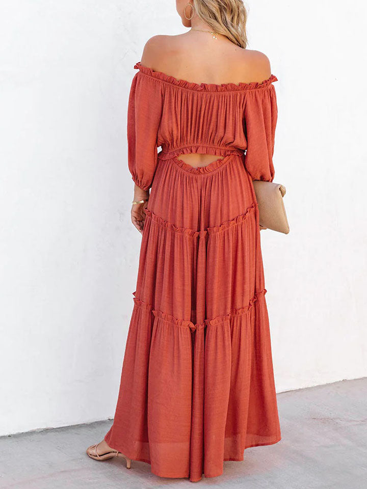 Stilla | Trim Off Shoulder Langærmet Maxi Kjole