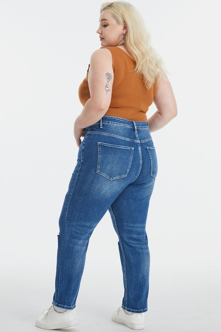 Stilla | Full Size Høj Talje Distressed Vasket Cropped Mom Jeans