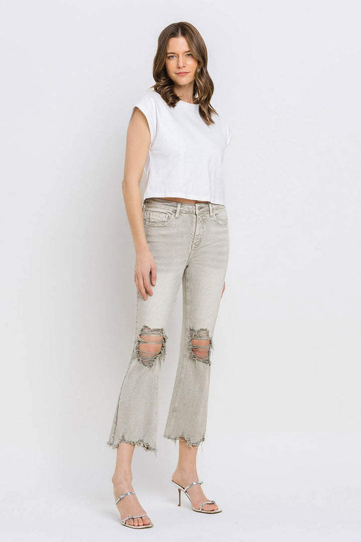 Stilla | Distressed Raw Hem Cropped Flare Jeans
