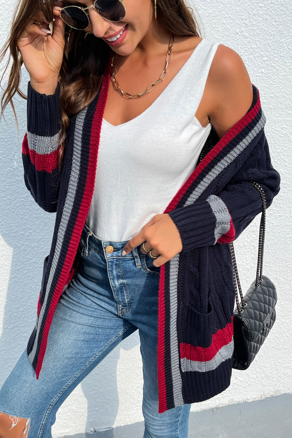 Stilla | Front Stribet Langærmet Cardigan