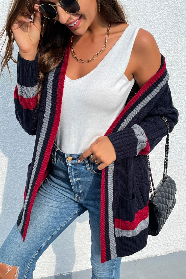 Stilla | Front Stribet Langærmet Cardigan