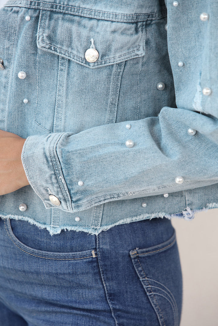 Stilla | Perle Trim Knap Up Denim Jakke