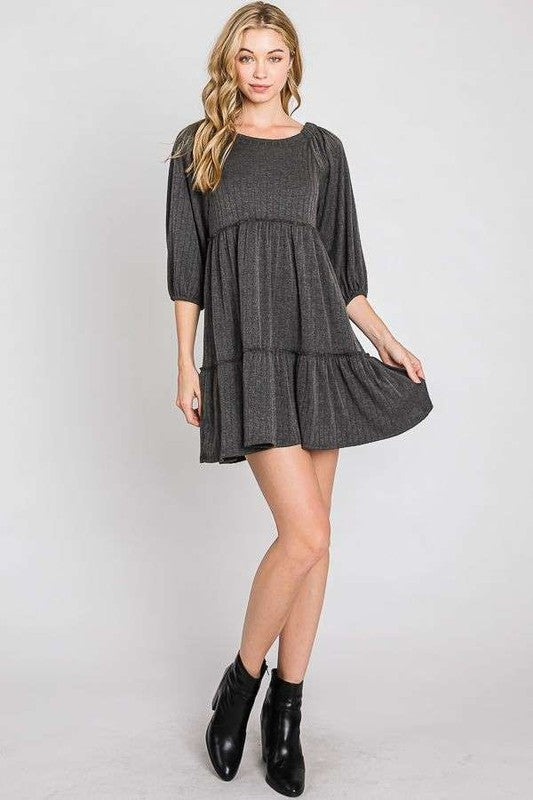 Stilla | Rib Casual Babydoll Lagdelt Kjole
