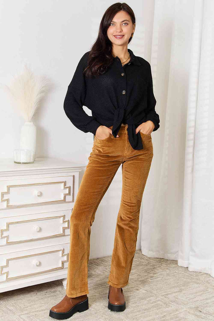 Stilla | Take Waffle-strik Krave Nakke Droppe Skulder Skjorte