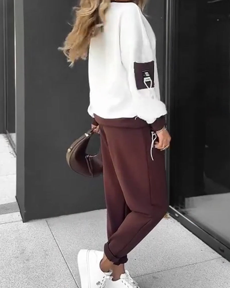 Stilla | Blok Sweatshirt og Joggingbukser Sæt