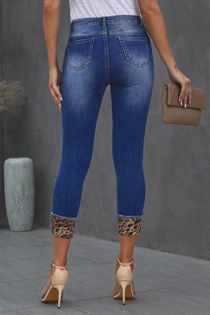 Stilla | Leopard Patch Distressed Cropped Jeans