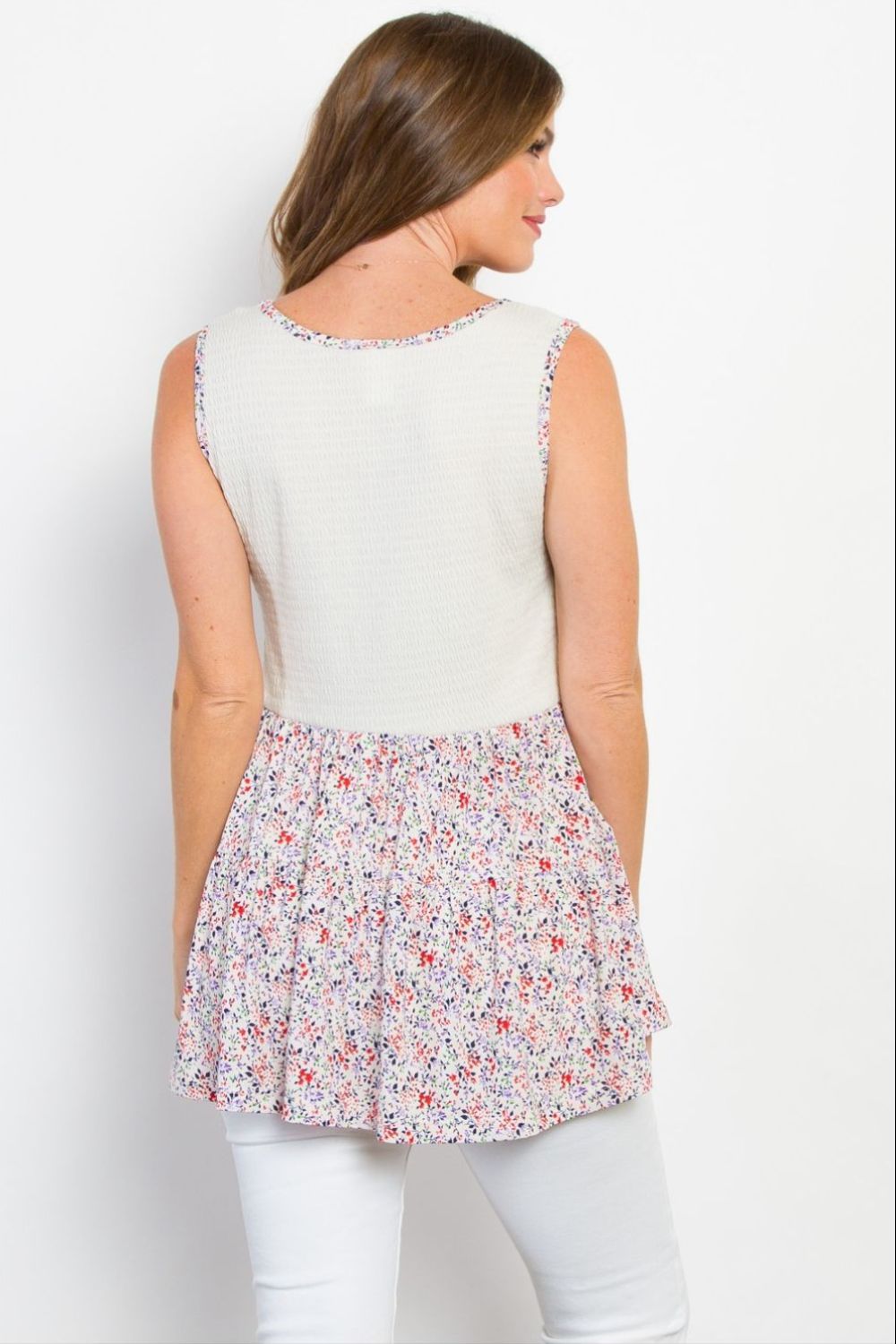 Stilla | Stage Full Size Smocked Printed Peplum Uden Ærmer Top