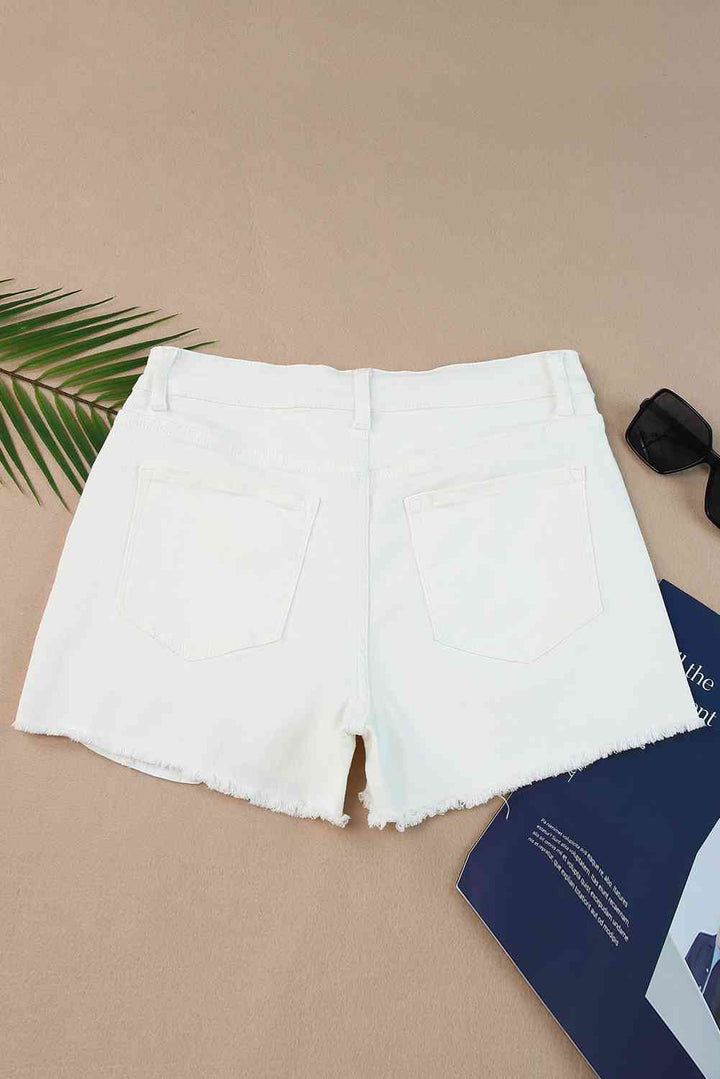 Stilla | Hem Distressed Denim Shorts Med Lommer