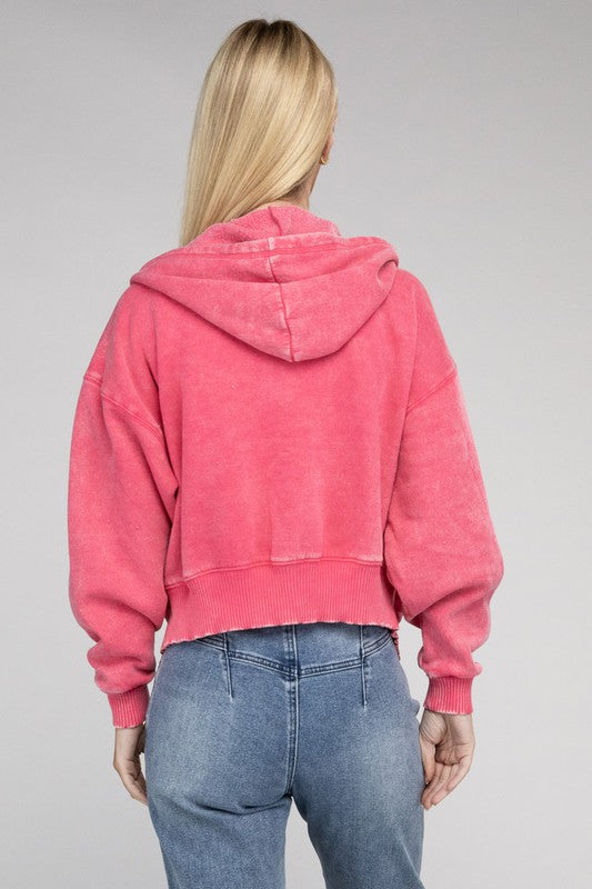 Stilla | Sweatjakke Med Lynlås I Acid Wash Fleece