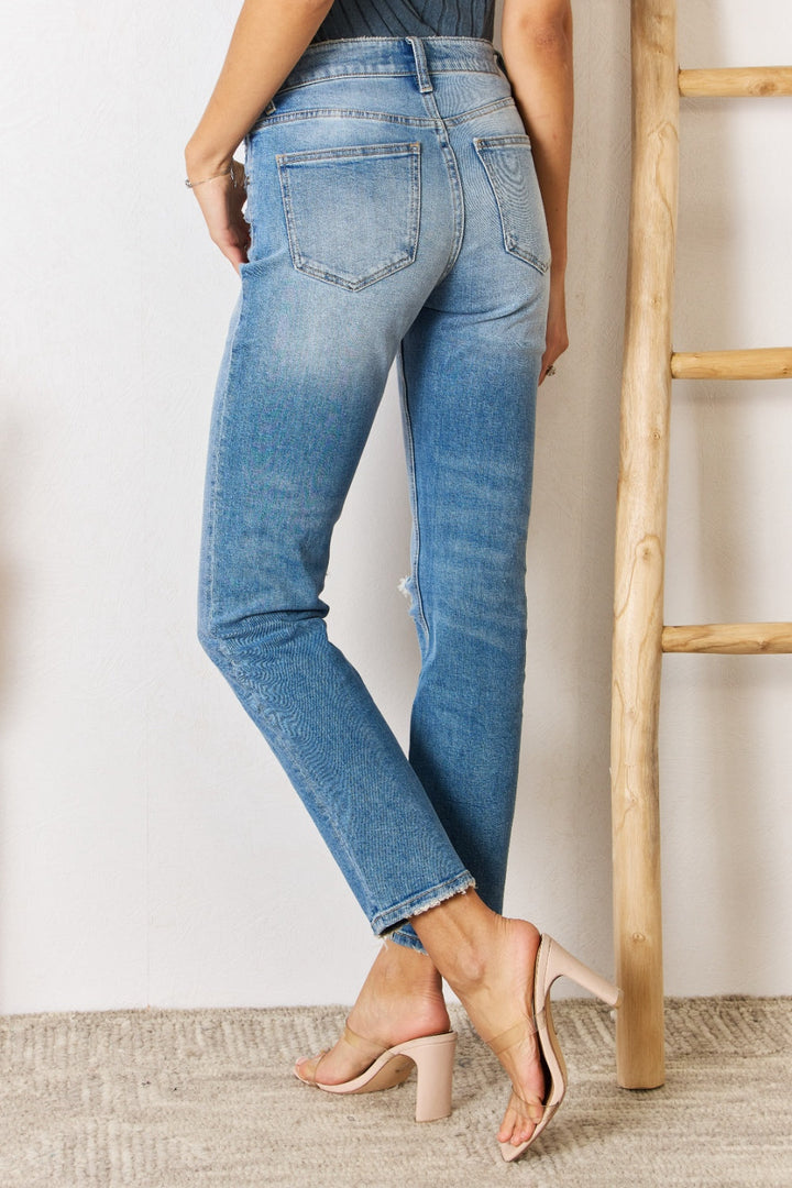 Stilla | Høj Talje Distressed Slim Straight Jeans