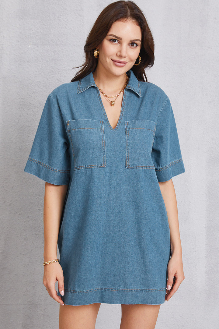 Stilla | Krave Hals Mini Denim Kjole