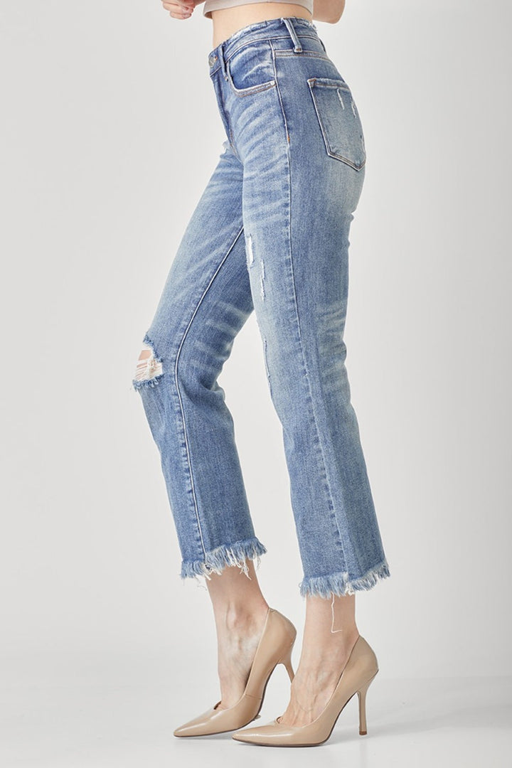 Stilla | Høj Talje Distressed Cropped Bootcut Jeans