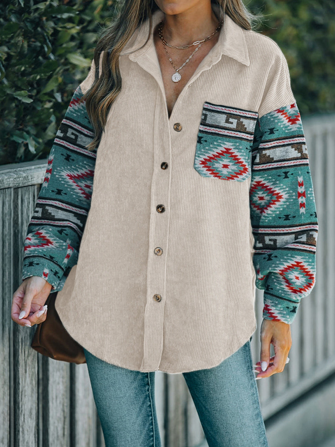 Stilla | Pocketed Geometrisk Krave Hals Shacket