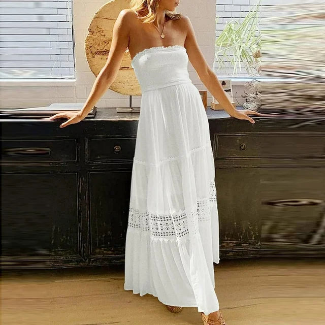 Stilla | Sommer Off-the-shoulder Kjole Med Blonde Detaljer