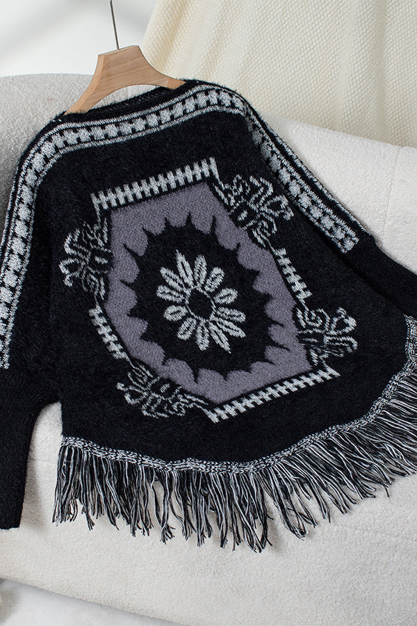 Stilla | Boho Strik Sweater med Frynse Kant