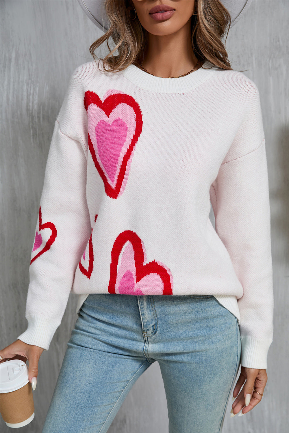 Stilla | Rundhals Sweater Med Lange Ærmer i Hjerteform