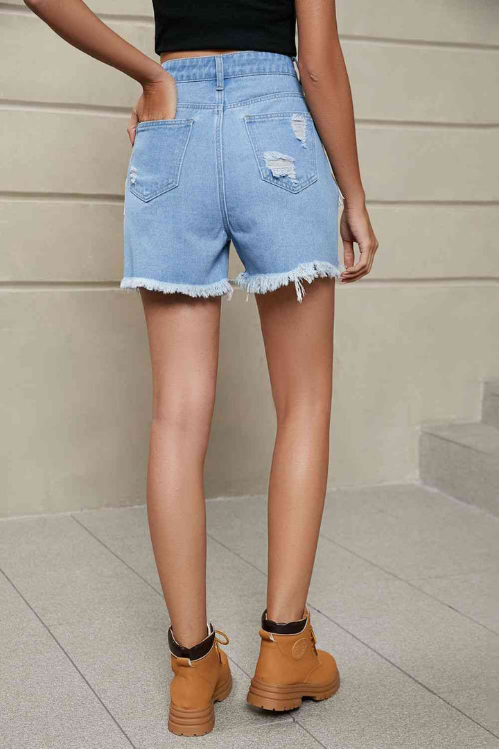 Stilla | Trim Distressed Denim Shorts Med Lommer