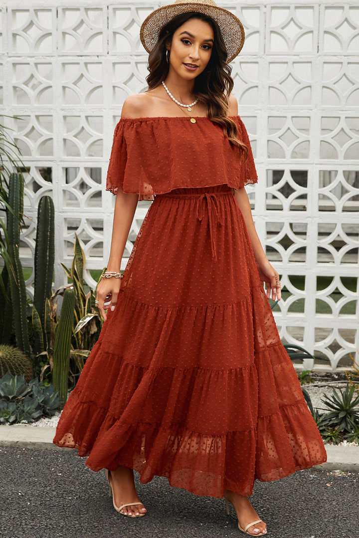 Stilla | Dot Off-Shoulder Lagdelt Maxi Kjole