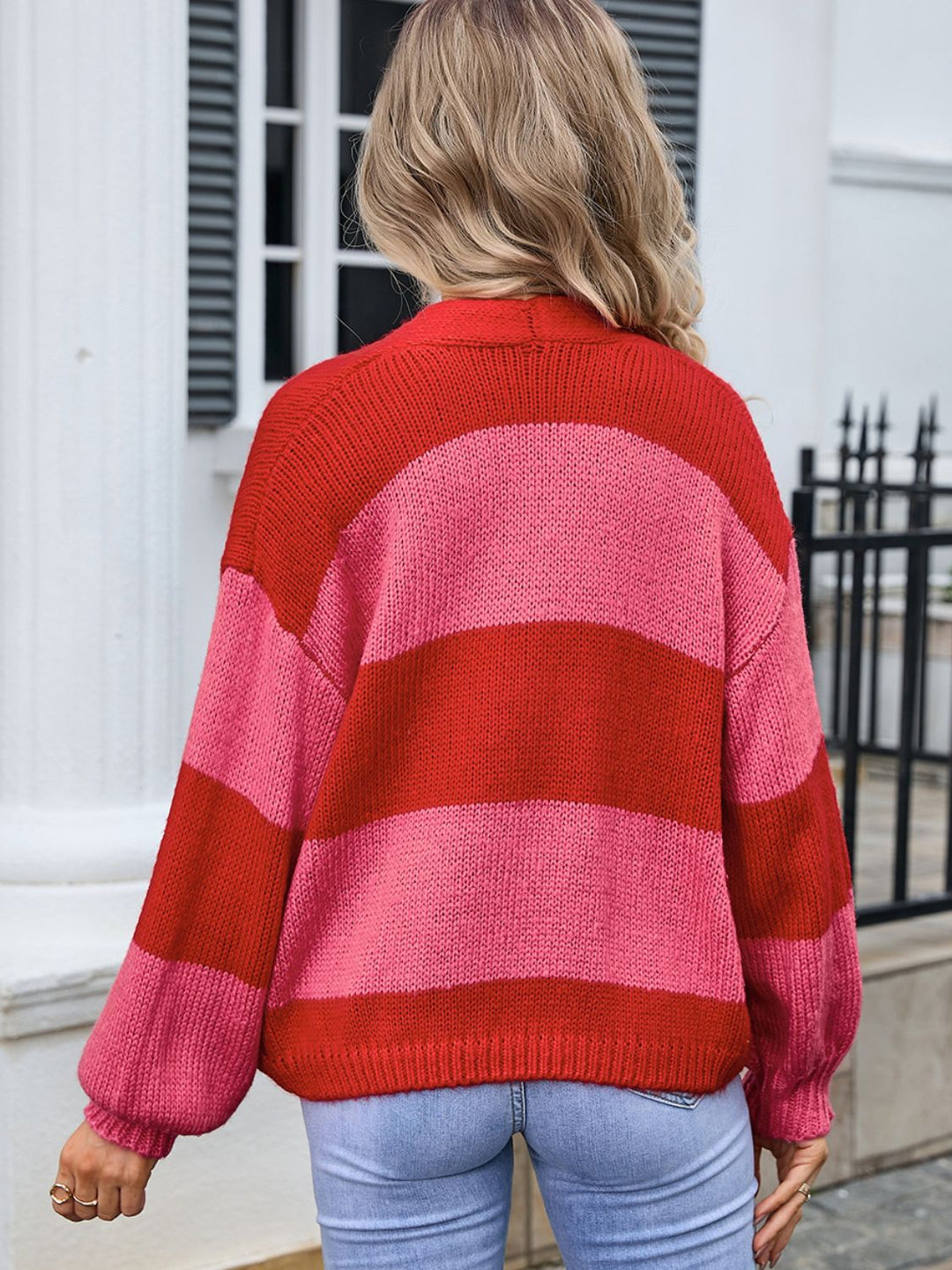 Stilla | Wings Stribet Åben Front Faldende Skulder Cardigan