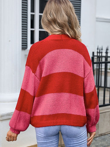 Stilla | Wings Stribet Åben Front Faldende Skulder Cardigan