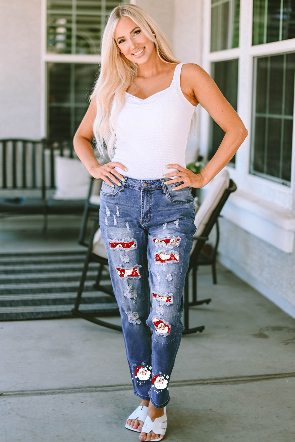 Stilla | Grafisk Distressed Jeans Med Lommer
