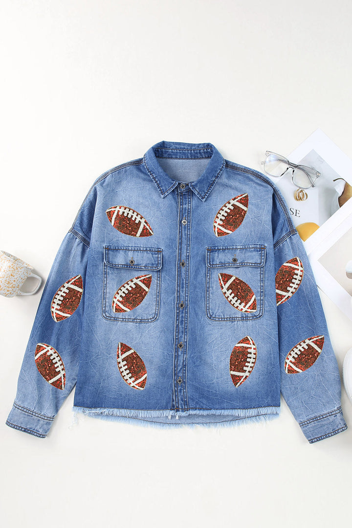 Stilla | Hem Sequin Football Langærmet Denimjakke