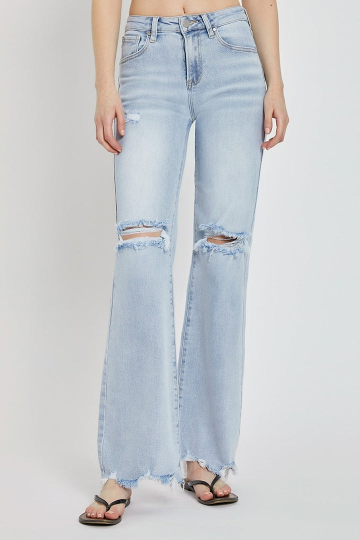 Stilla | Full Size Høj Talje Distressed Bred Ben Jeans