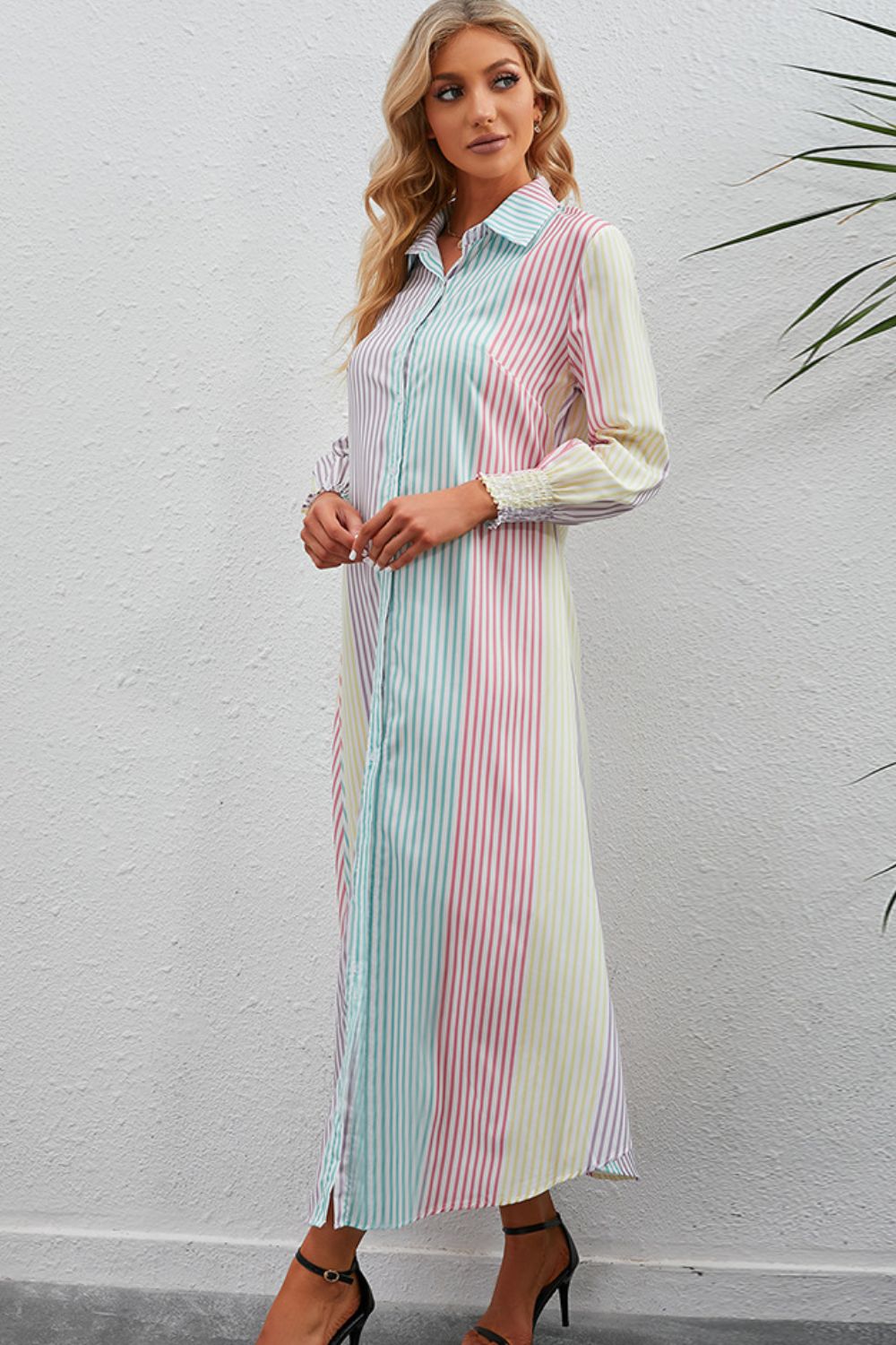 Stilla | Stripe Knap-op Maxi Skjorte Kjole