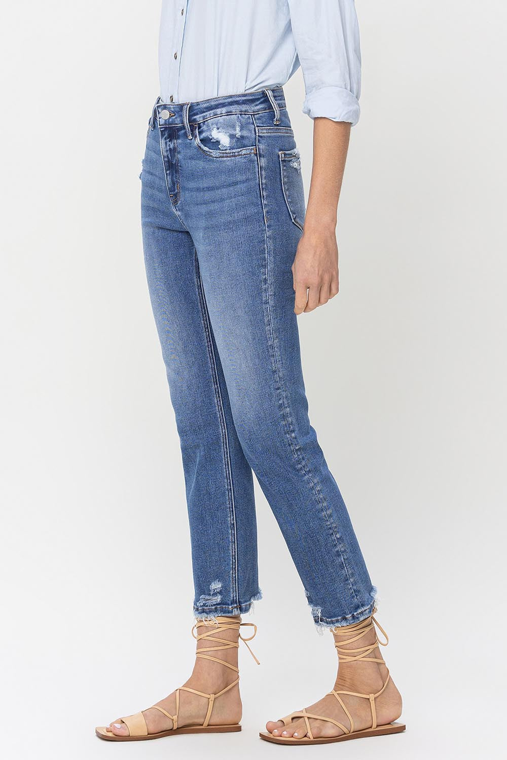 Stilla | High Rise Raw Hem Straight Jeans