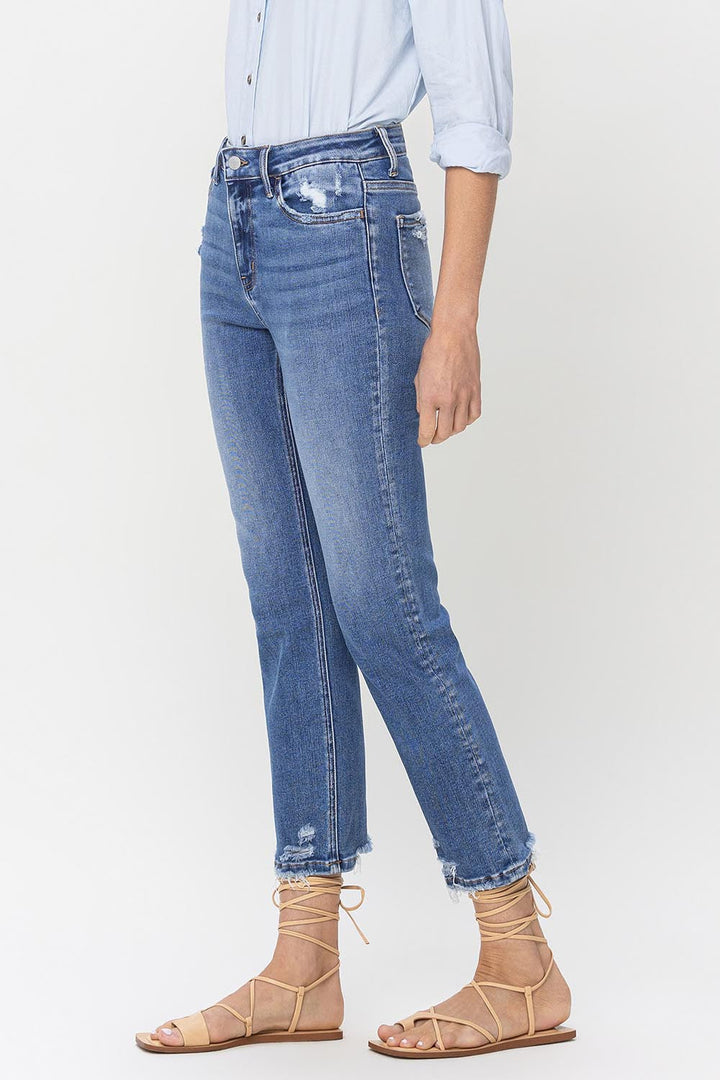 Stilla | High Rise Raw Hem Straight Jeans
