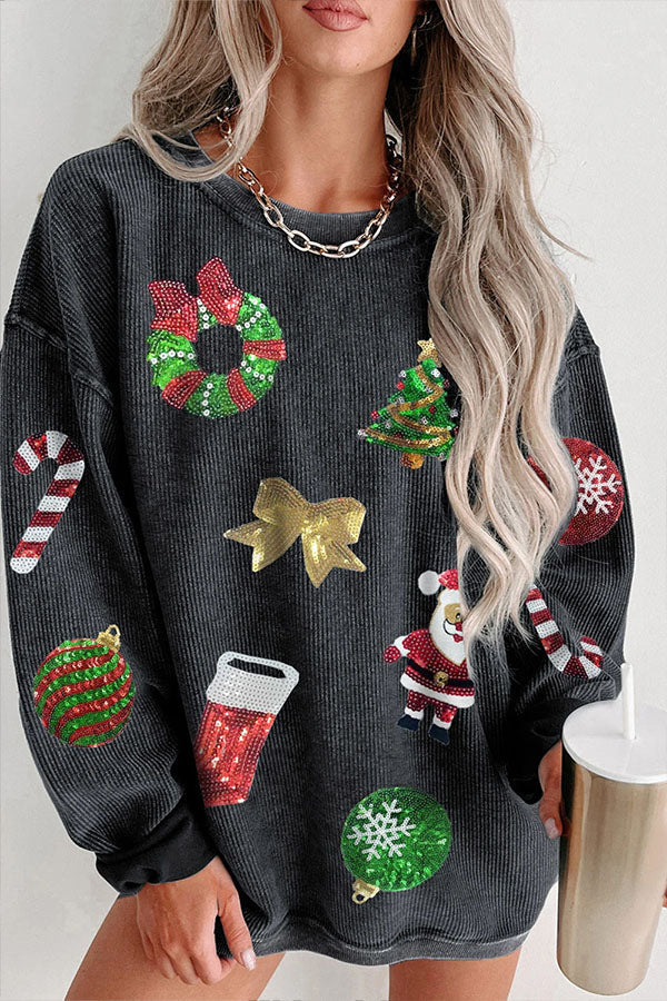 Stilla | Pailletter Juledesign Pullover Sweatshirt