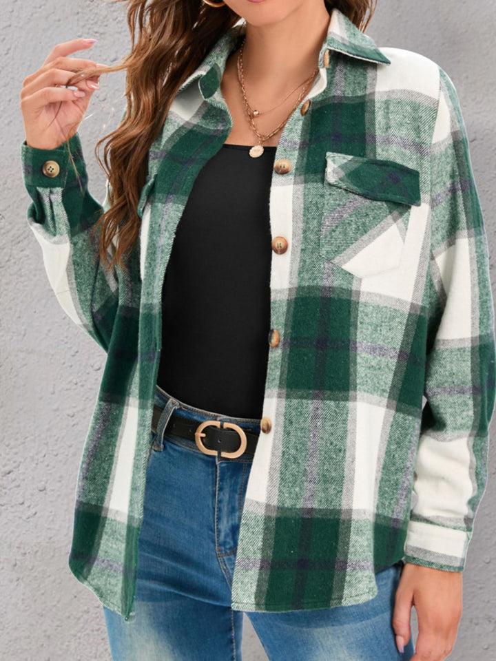 Stilla | Plus Size Pocketed Plaid Collet Hals Shacket