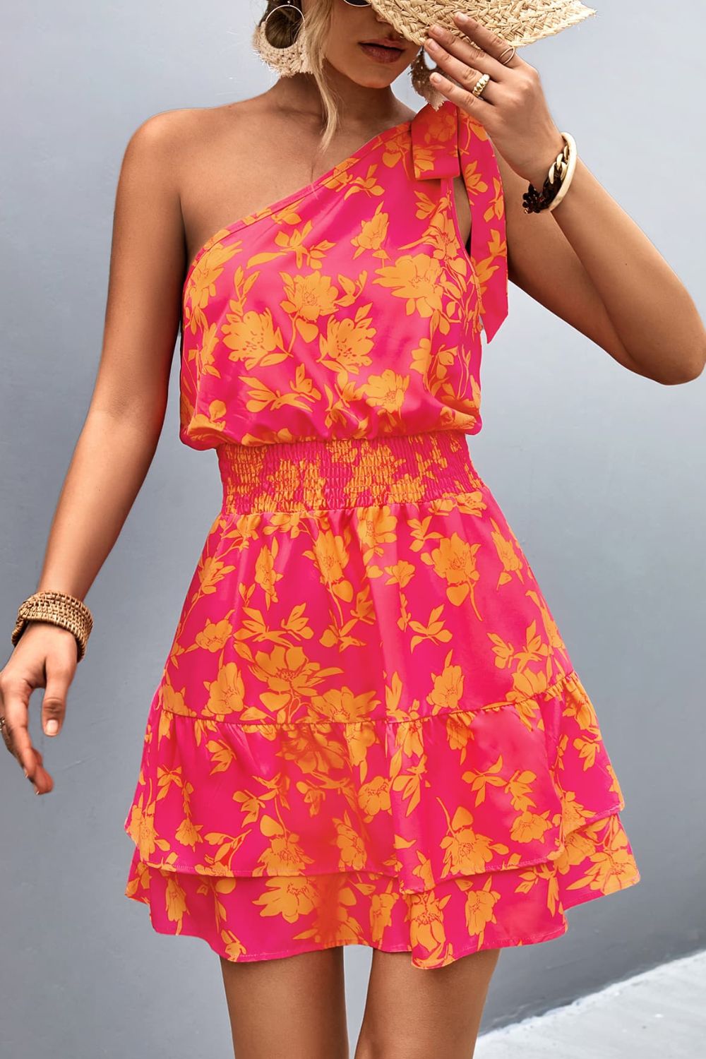 Stilla | Smocked Printed Single Shoulder Dress