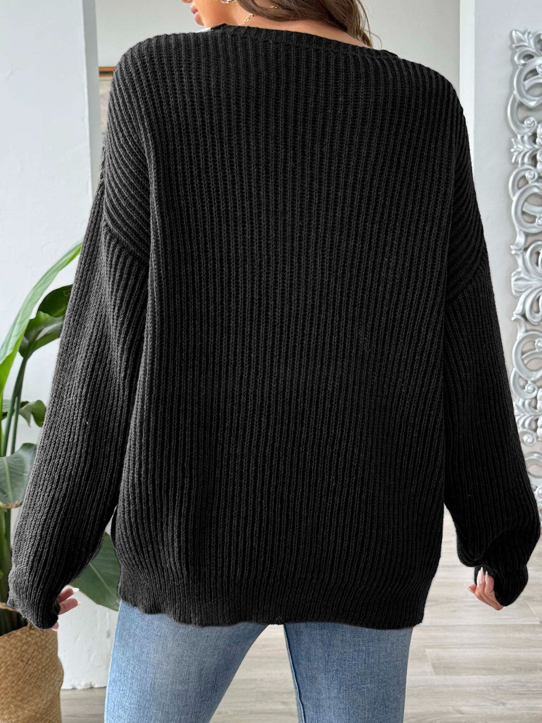 Stilla | Pullover med kontrastfarve, lange ærmer og faldende skuldre