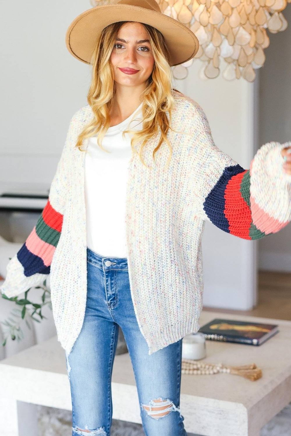 Stilla | Full Size Farveblok Åben Front Cardigan