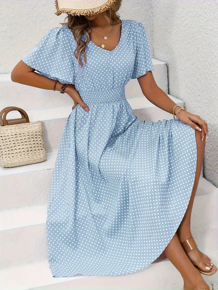 Stilla | Midi Polkadot Kjole Med Spids Udskæring Og Rynkede Ærmer Summer Look