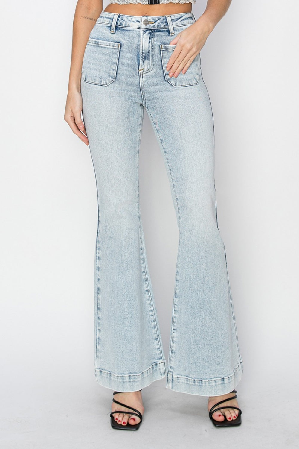 Stilla | Full Size High Rise Front Patch Pocket Flare Jeans