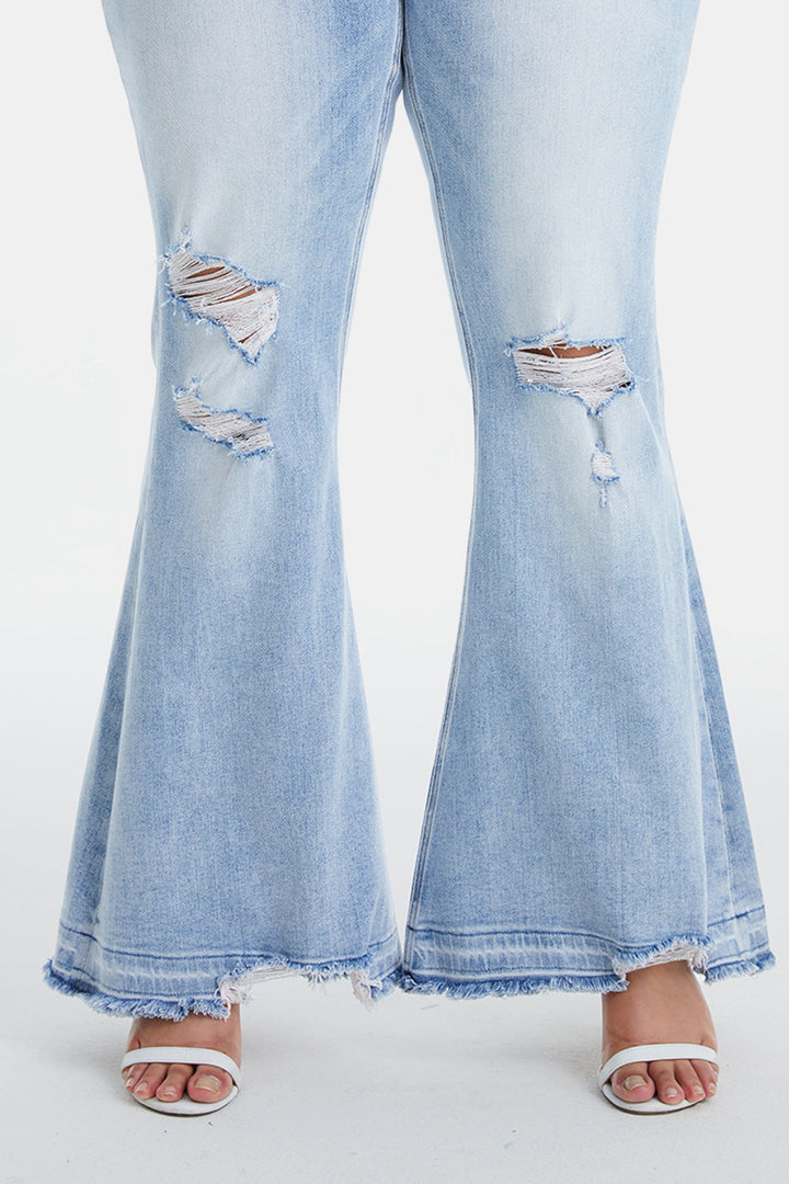 Stilla | Full Size Distressed Raw Hem Høj Talje Flare Jeans