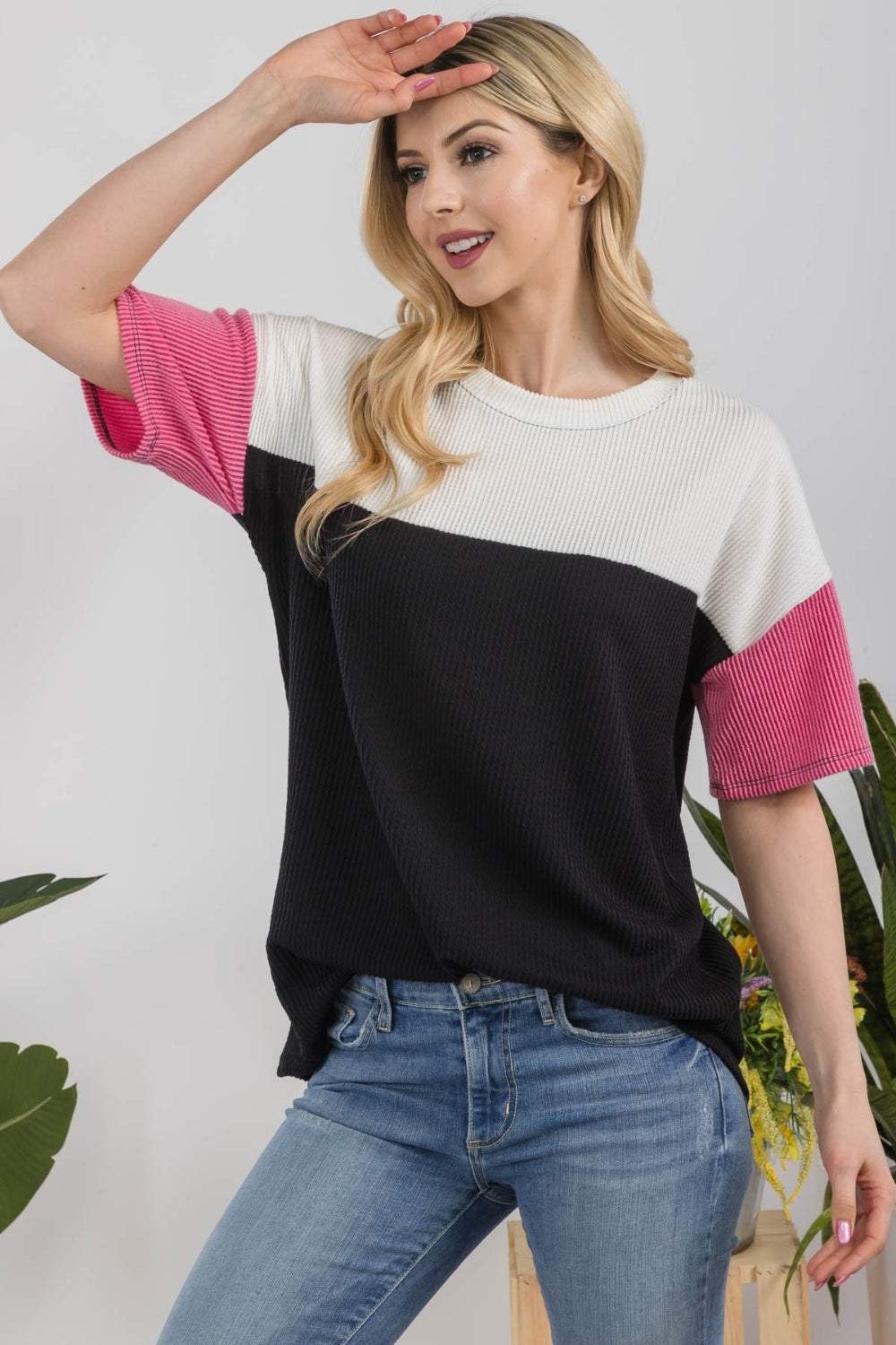 Stilla | Full Size Ribbed Color Block T-Shirt
