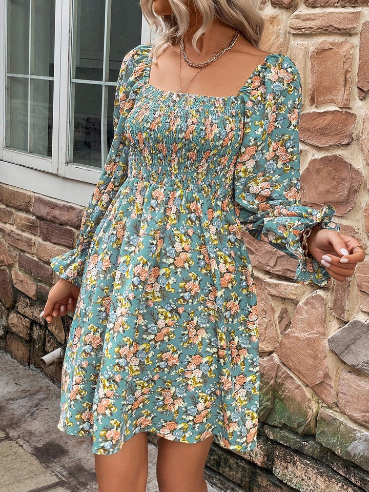 Stilla | Smocked Flounce Sleeve Square Neck Dress