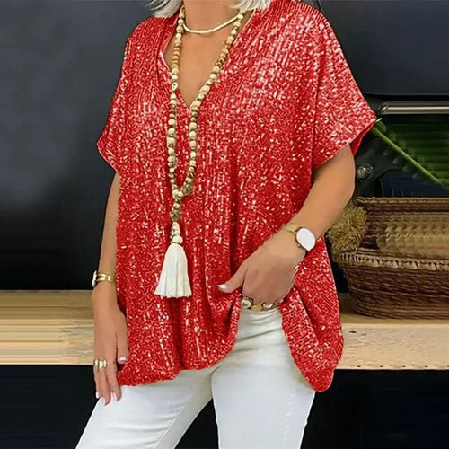 Stilla | V hals bluse med palietter