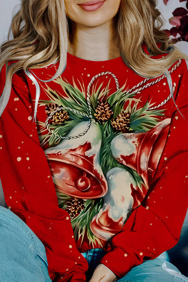 Stilla | Trykt julekontrastfarve langærmet pullover sweatshirt