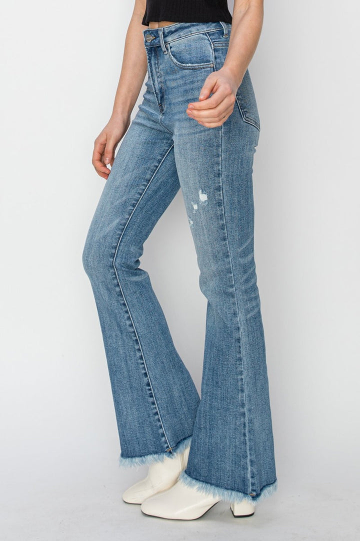 Stilla | High Rise Frayed Hem Bootcut Jeans