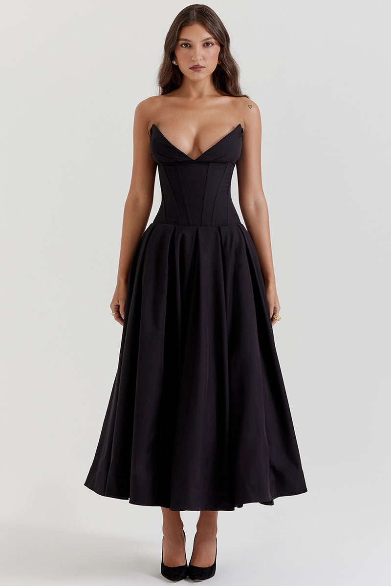 Skovae | Elegant Bustier-Patchwork Formelle Fest Fishtail Maxi Kjoler-Sort