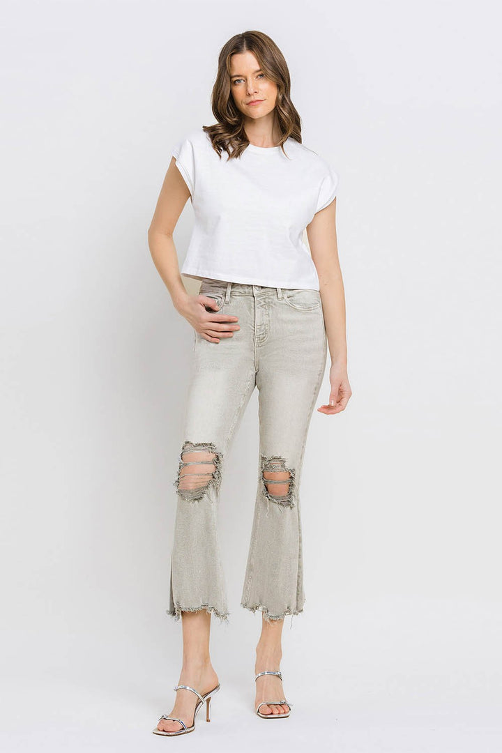 Stilla | Distressed Raw Hem Cropped Flare Jeans