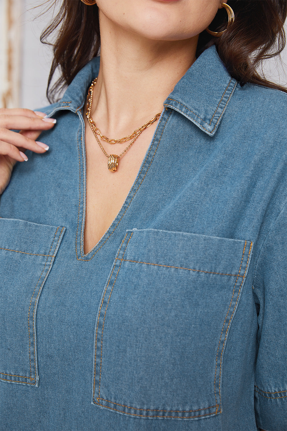 Stilla | Krave Hals Mini Denim Kjole