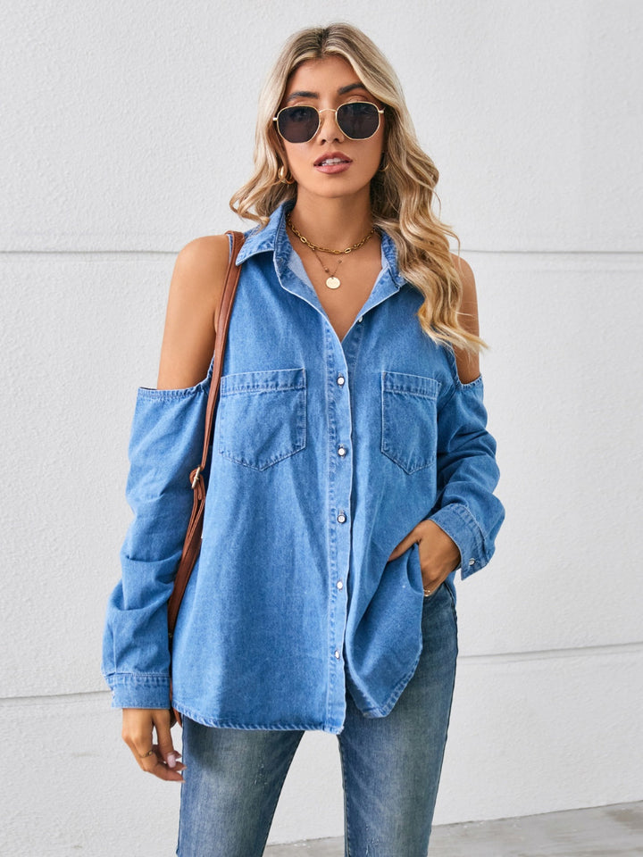 Stilla | Skulderlommeknappet denimjakke
