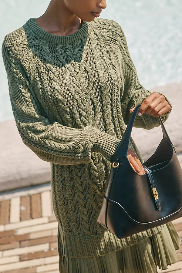 Stilla | Strik Sweater Kjole med Plisseret Chiffon Kant