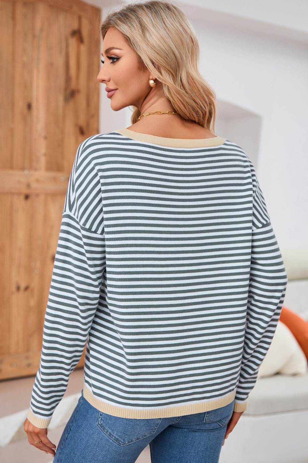 Skovae | Stribet Rundhals-Drop-Shoulder-T-Shirt