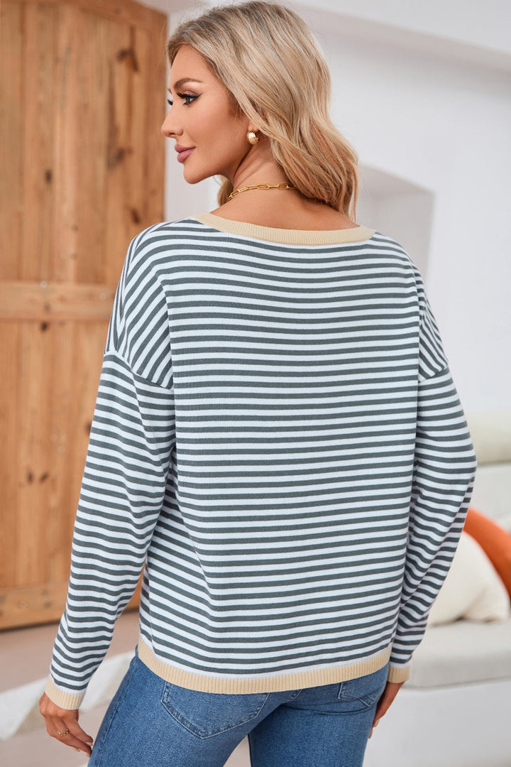 Skovae | Stribet Rundhals-Drop-Shoulder-T-Shirt